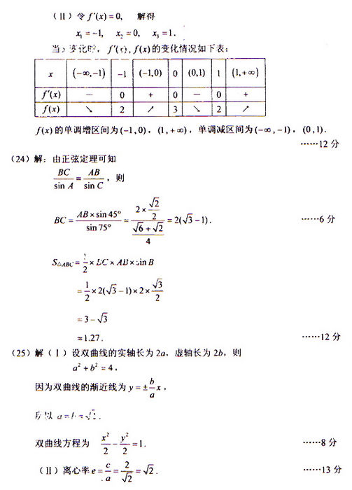 成人高考2009年统一考试数学（文）试题答案及评(图2)