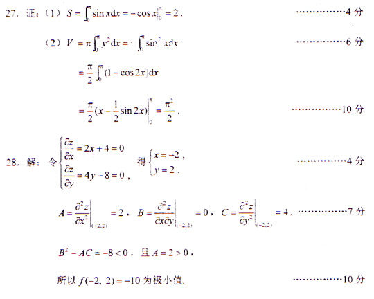 2009年成考专升本高数(二)真题及答案(图7) 2009年成考专升本高数(二)真题及答案(图7)