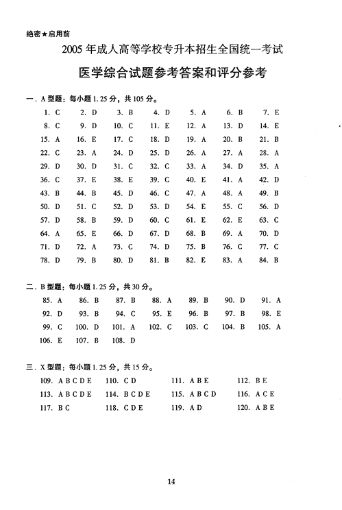 2005年成人高考专升本医学综合试题及答案(图14) 2005年成人高考专升本医学综合试题及答案(图14)